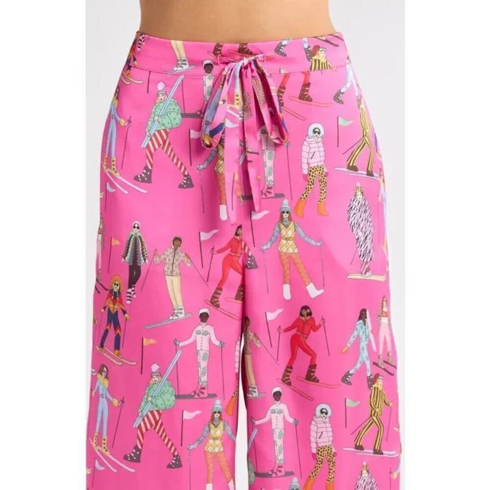 NEW Karen Mabon Apres Ski Pink Cropped Satin Pajama Bottom ONLY Pink Small